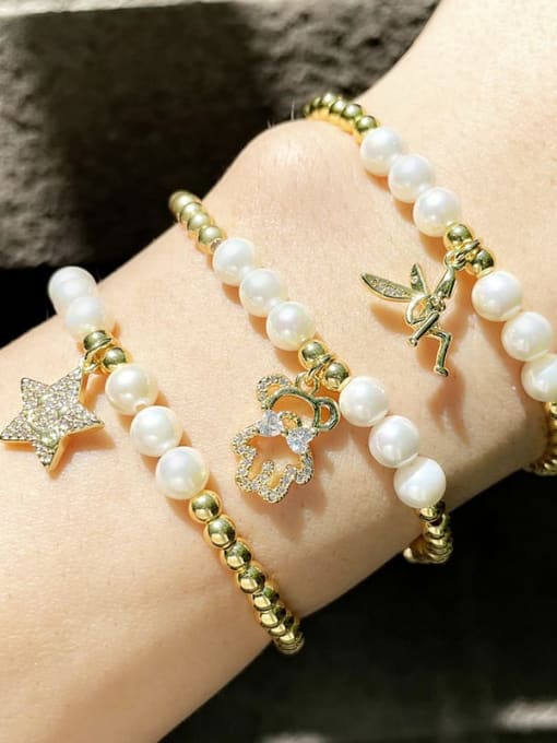 CC Brass Imitation Pearl Star Vintage Beaded Bracelet 1