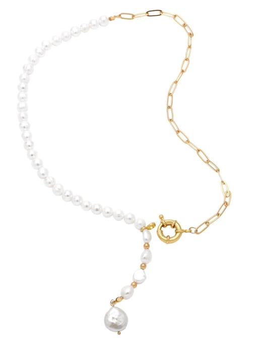 Picture color Brass Imitation Pearl Tassel Bohemia Necklace