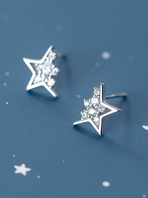 Rosh 925 Sterling Silver Cubic Zirconia Five-pointed star Minimalist Drop Earring 2