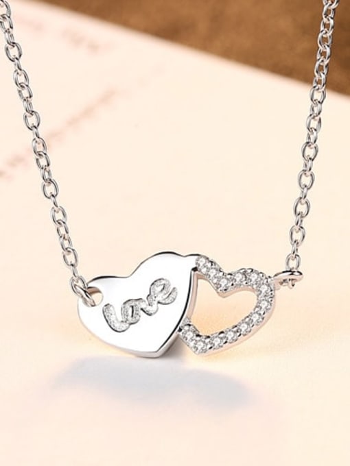 Platinum 15H03 925 Sterling Silver Rhinestone small fresh love letter necklace
