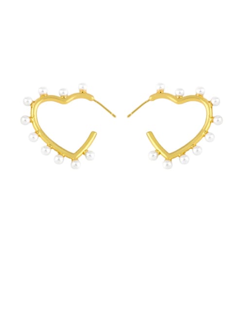 Peach heart Brass Imitation Pearl Star Minimalist Huggie Earring