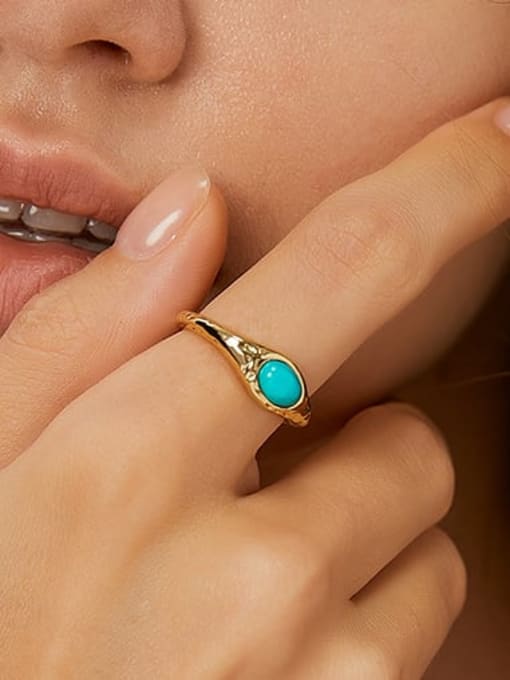 CHARME Brass Turquoise Geometric Vintage Band Ring 1