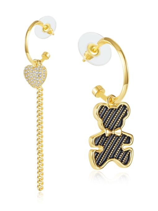 780 gold Brass Cubic Zirconia Asymmetrical Tassel Cute Huggie Earring