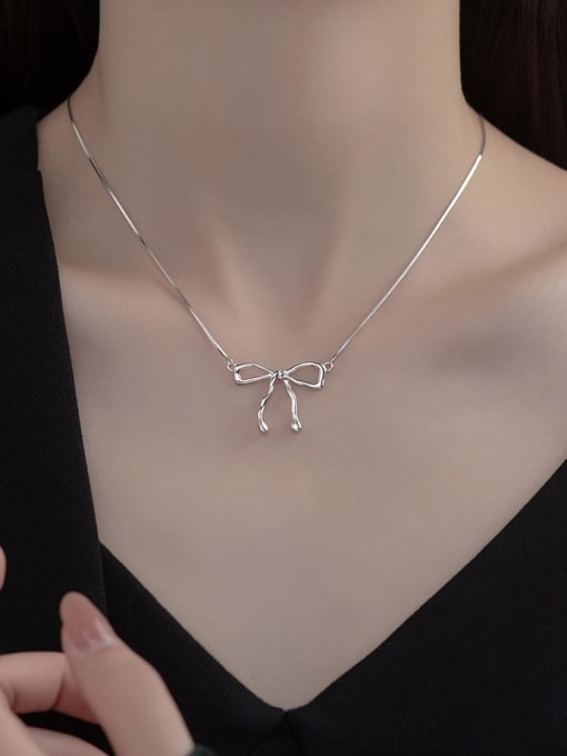 Rosh 925 Sterling Silver Bowknot Minimalist Necklace 1