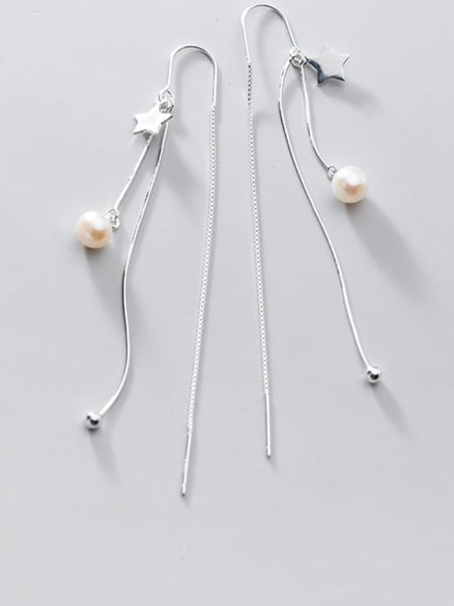 Rosh 925 Sterling Silver Imitation Pearl Tassel Minimalist Threader Earring