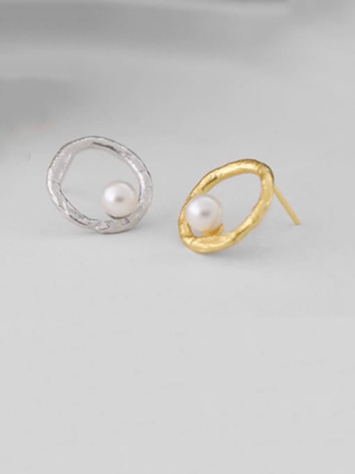 DAKA 925 sterling silver imitation pearl iterative geometry minimalist study Earring 0