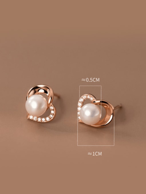 Rosh 925 Sterling Silver Imitation Pearl Heart Minimalist Stud Earring 2