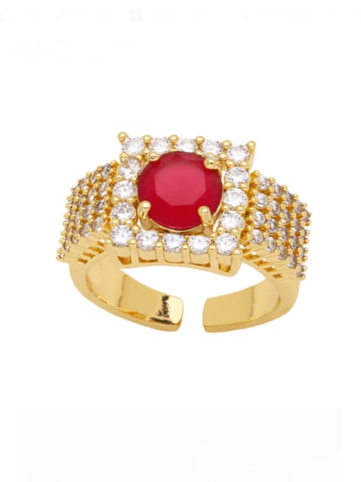 red Brass Cubic Zirconia Geometric Luxury Band Ring