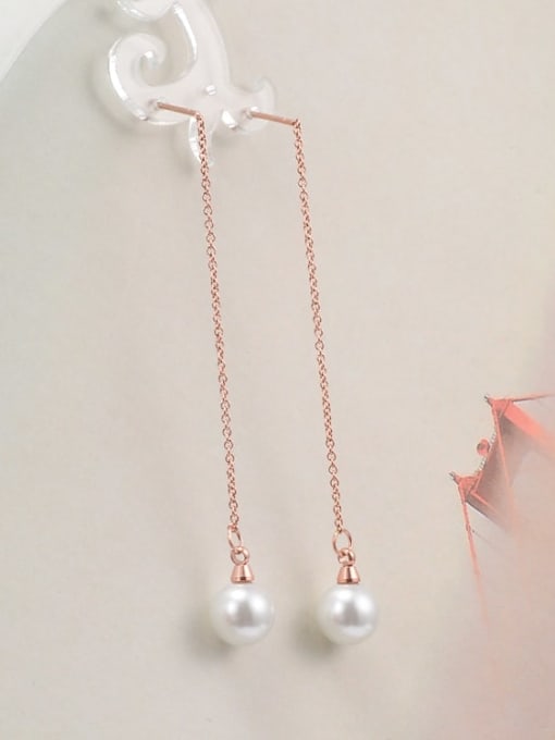 A TEEM Titanium Imitation Pearl Tassel Minimalist Threader Earring 0