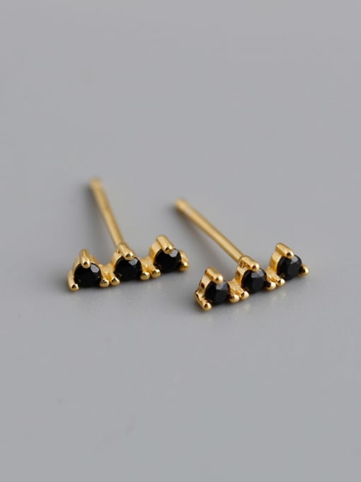 Black stone (gold) 925 Sterling Silver Cubic Zirconia Geometric Vintage Stud Earring
