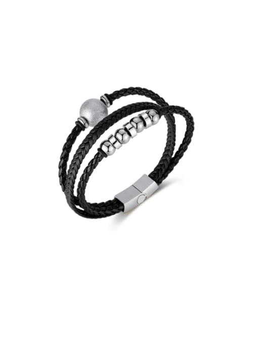 Open Sky Stainless steel Artificial Leather Weave Hip Hop Set Bangle 3
