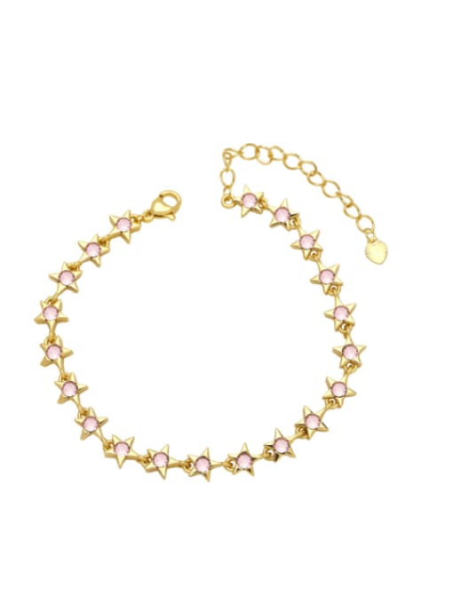 Pink Brass Cubic Zirconia Pentagram Minimalist Adjustable Bracelet