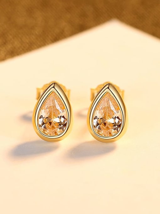 18K gold 24h08 925 Sterling Silver Cubic Zirconia Water Drop Minimalist Stud Earring