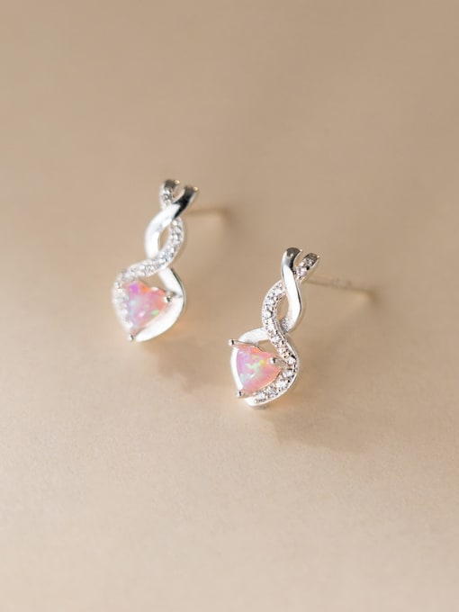 Pink pair 925 Sterling Silver Cubic Zirconia Heart Cute Drop Earring