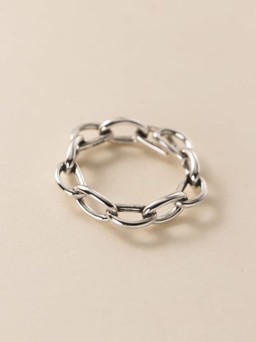 Rosh 925 Sterling Silver Geometric Chain Vintage Band Ring 2