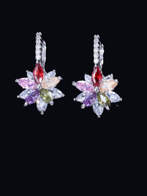 L.WIN Brass Cubic Zirconia Flower Luxury Huggie Earring 2