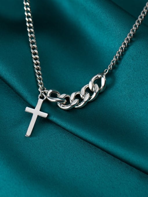 Rosh 925 Sterling Silver Cross Vintage Hollow Chain Necklace
