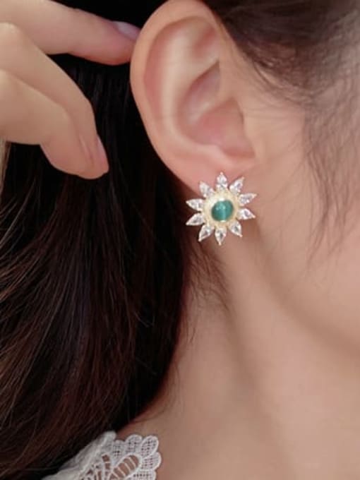 Luxu Brass Cubic Zirconia Sun Flower Luxury Cluster Earring 1