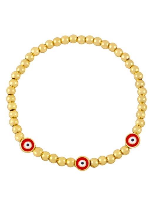 red Brass Enamel Evil Eye Vintage Beaded Bracelet