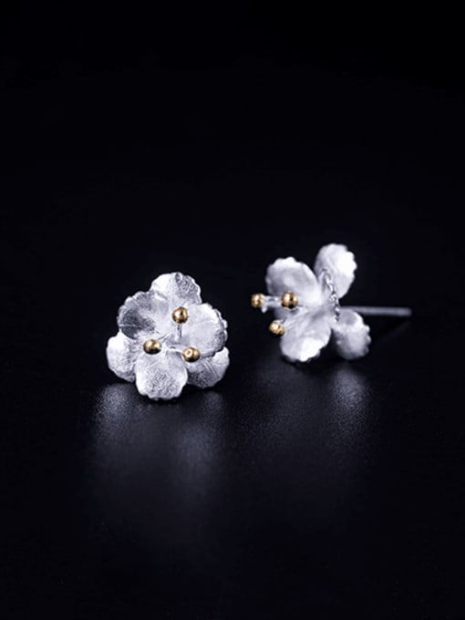 SILVER MI 925 Sterling Silver Flower Cute Stud Earring 2