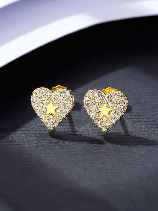 14K Gold 925 Sterling Silver Cubic Zirconia Heart Minimalist Stud Earring