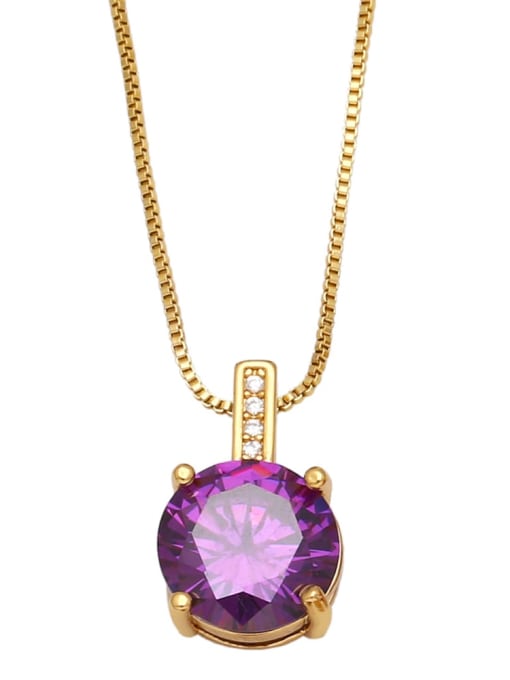 purple Brass Glass Stone Round Vintage Necklace