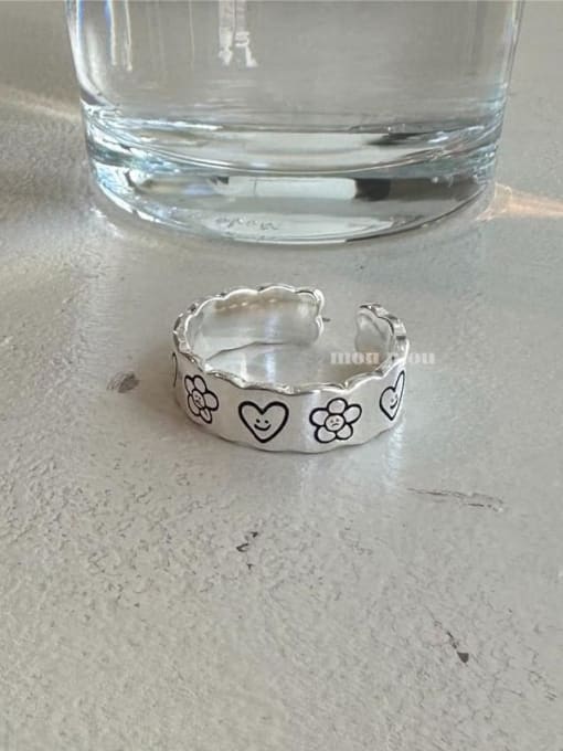 Boomer Cat 925 Sterling Silver Heart Vintage Band Ring 1