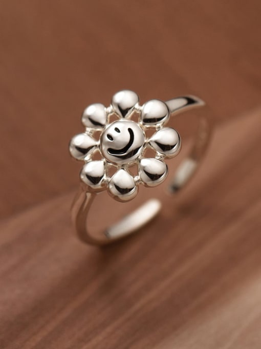 Rosh 925 Sterling Silver Smiley Flower Cute Band Ring 0