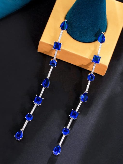 blue Brass Cubic Zirconia Water Drop Luxury Cluster Earring