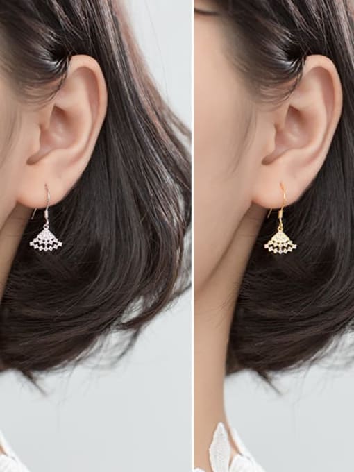 Rosh 925 Sterling Silver Rhinestone Triangle Minimalist Hook Earring 1