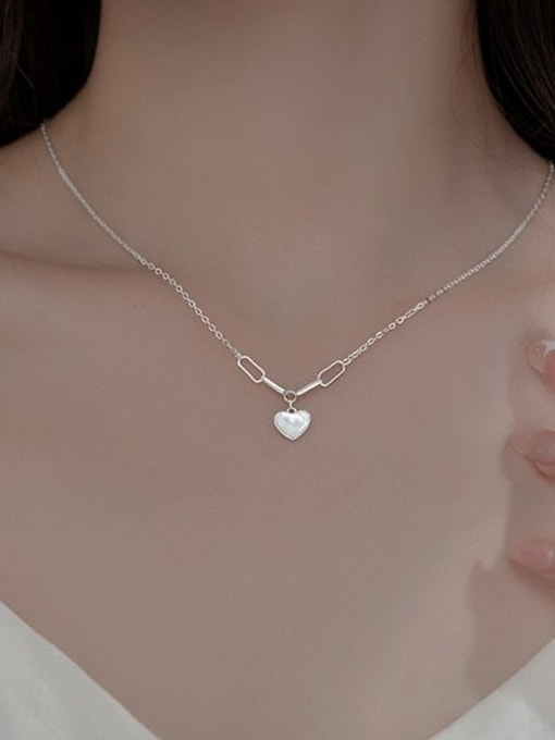 Rosh 925 Sterling Silver Shell Heart Minimalist  Hollow Chain Necklace 1
