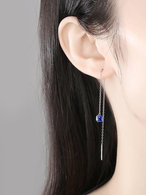 CCUI 925 Sterling Silver Cubic Zirconia Geometric Minimalist Threader Earring 1
