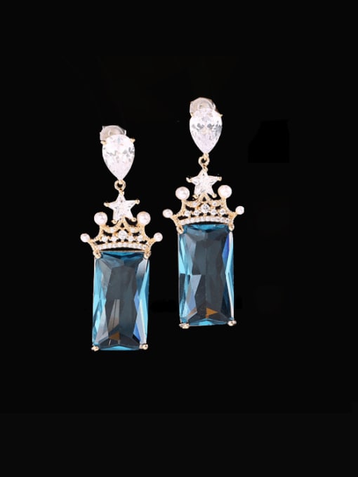 Sapphire blue Brass Cubic Zirconia Rectangle Trend Cluster Earring