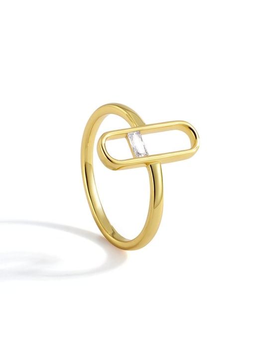 Gold Brass Cubic Zirconia Geometric Minimalist Band Ring