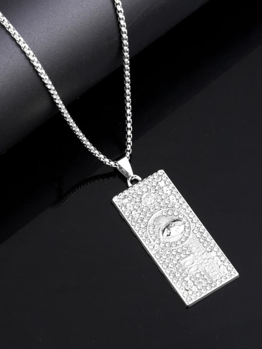 CC Stainless steel Chain Alloy Pendant Rhinestone Geometric Hip Hop Long Strand Necklace 0