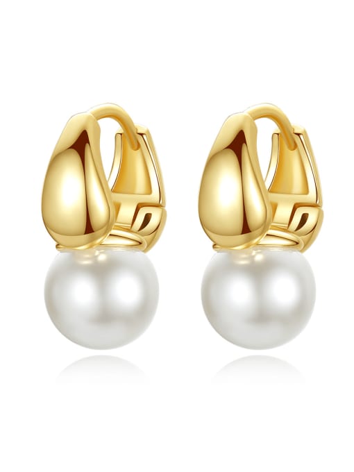 BLING SU Brass Imitation Pearl Geometric Minimalist Huggie Earring