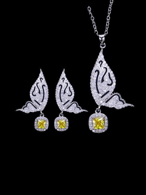 L.WIN Brass Cubic Zirconia Luxury Butterfly  Earring and Necklace Set 0