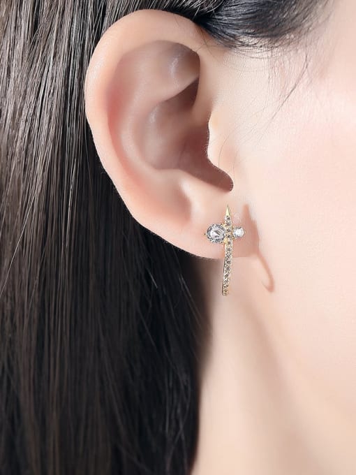 BLING SU Brass Cubic Zirconia Cross Minimalist Stud Earring 1