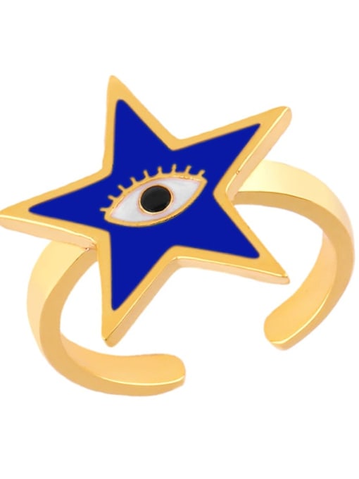 blue Brass Enamel Star Minimalist Band Ring