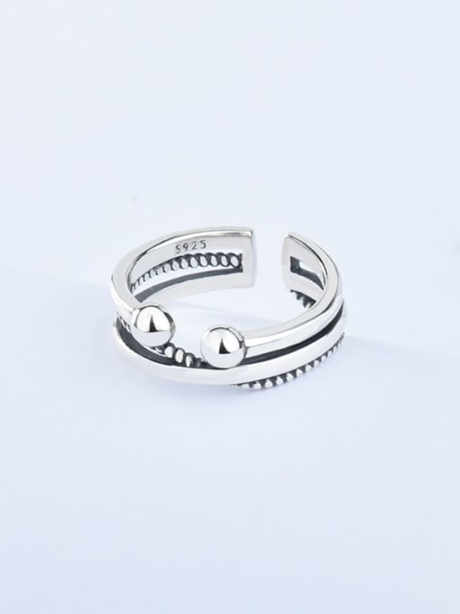 XBOX 925 Sterling Silver Geometric Vintage Simple geometric linear ball texture Band Ring 3