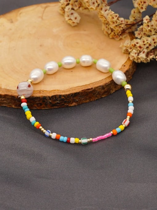 MMBEADS Freshwater Pearl Multi Color Glass Bead Bohemia Stretch Bracelet 2