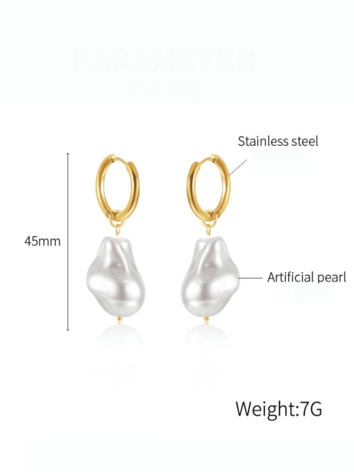 Open Sky Titanium Steel Imitation Pearl Geometric Minimalist Huggie Earring 2