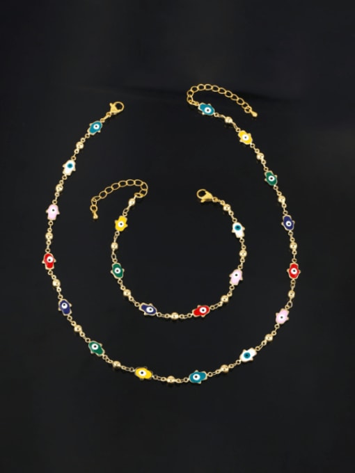 CC Brass Enamel Minimalist Evil Eye Bracelet and Necklace Set