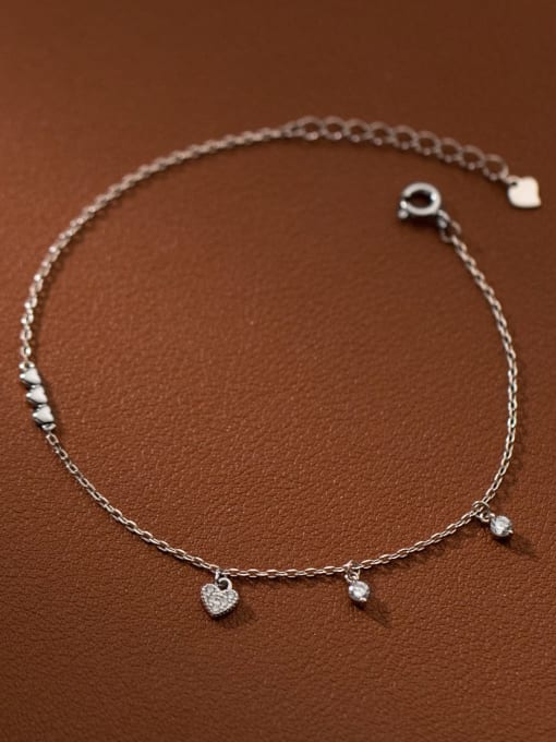 Rosh 925 Sterling Silver Cubic Zirconia Heart Minimalist Link Bracelet