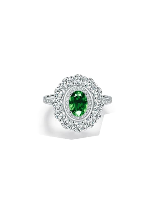 Green Stone 925 Sterling Silver Cubic Zirconia Geometric Statement Cocktail Ring