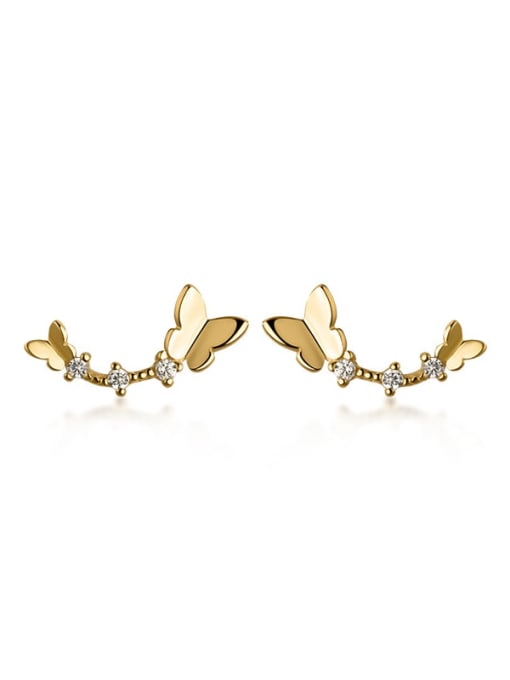 gold 925 Sterling Silver Rhinestone Butterfly Minimalist Stud Earring