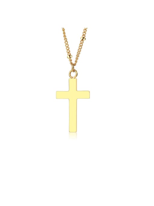 CONG Stainless Steel With Gold Plated Simplistic Smooth Cross Necklaces 0