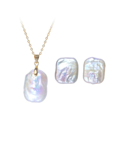 RAIN Brass Freshwater Pearl  Minimalist Geometric Earring and Necklace Set 0