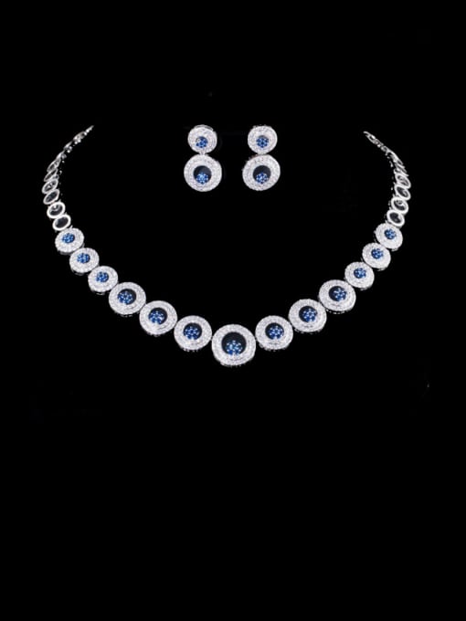 L.WIN Brass Cubic Zirconia Luxury Round  Earring and Necklace Set 1