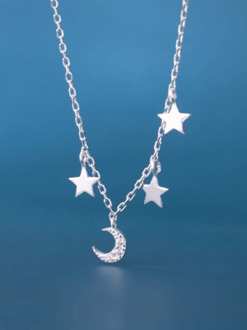 Silver 925 Sterling Silver Cubic Zirconia Star Minimalist Necklace